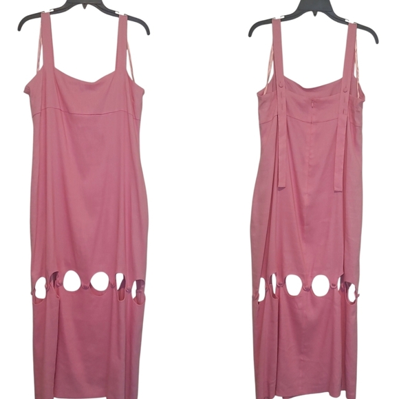 NWT Antonio Melani Dress Linen Blend Square Neck Cut Out Sheath Pink Midi Sz 12 - Picture 7 of 12